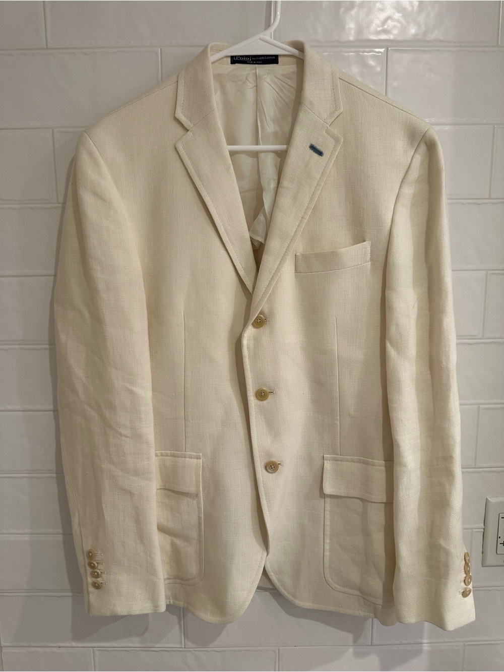 Polo Ralph Lauren Ivory Cream Flax Blazer Made in Italy Size 40R Mens
